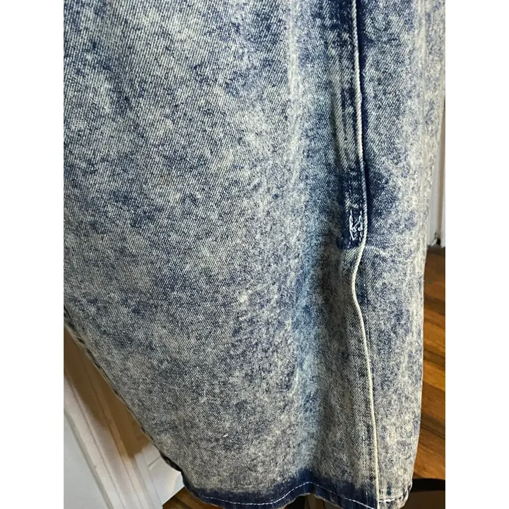 Vtg Acid Wash‎ Denim embellished Benningtons New York Duster Trench 80s M